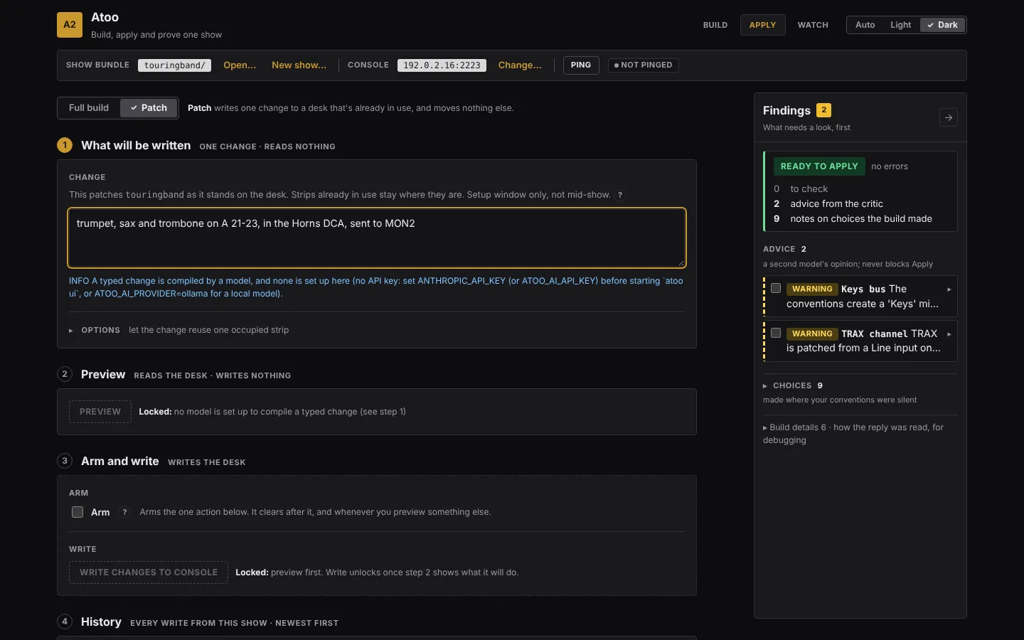 Apply in Patch mode: the change box in step 1, Preview in step 2